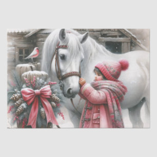 Little Girl and her Horse Rustic Christmas Tissue Paper