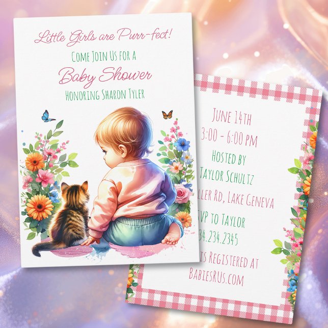 Little Girl and Kitten | Watercolor Baby Shower Invitation (Creator Uploaded)
