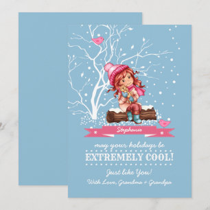 Little Girl and Kitty   Custom Name Christmas  Holiday Card
