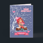 Little Girl and Kitty | Custom Name Christmas Holiday Card<br><div class="desc">Merry Christmas. Snow Scene with little girl and kitty Christmas Greeting Cards for kids / from kids with personalized name and text. Matching cards and gifts available in the Christmas & New Year Category of our store.</div>