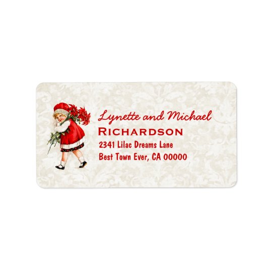 Little Girl and Poinsettias Vintage Christmas B423