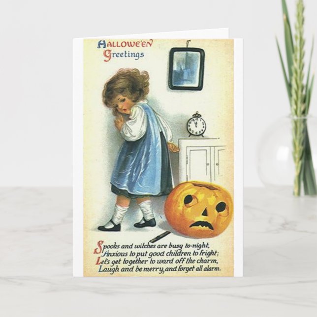 Little Girl and Pumpkin Card (Front)