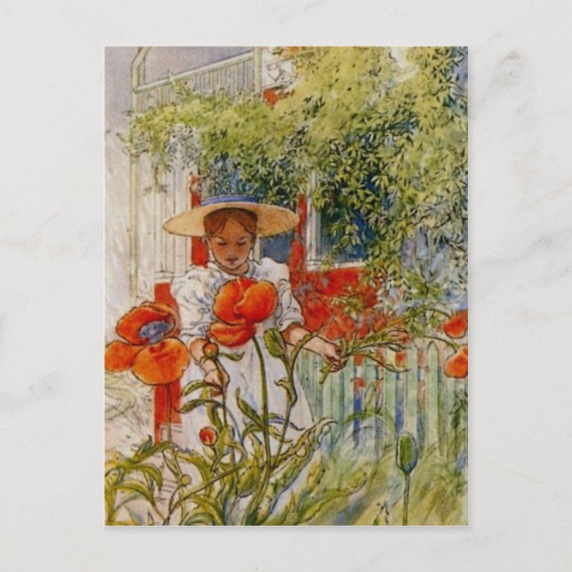 Little Girl and Red Poppies Postcard (Front)