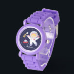 Little Girl Astronaut Personalized Watch<br><div class="desc">This fun watch features a sweet vector illustration of a girl astronaut, a shooting star, and a spaceship on a dark blue background and can be personalized with your child's name, monogram, initial, or any text of your choice for a perfect custom gift.</div>