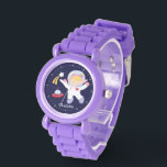 Little Girl Astronaut Personalized Watch<br><div class="desc">This fun watch features a sweet vector illustration of a girl astronaut,  a shooting star,  and a spaceship on a dark blue background and can be personalized with your child's name,  monogram,  initial,  or any text of your choice for a perfect custom gift.</div>