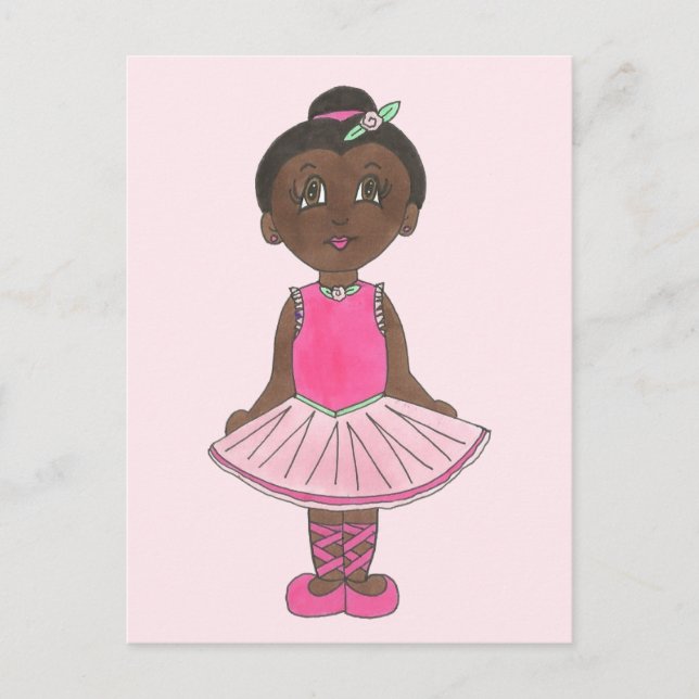 Little Girl Ballerina Ballet Dancer Pink Rose Tutu Postcard (Front)