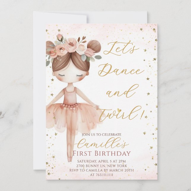  Little Girl Ballerina birthday Party Invitation (Front)