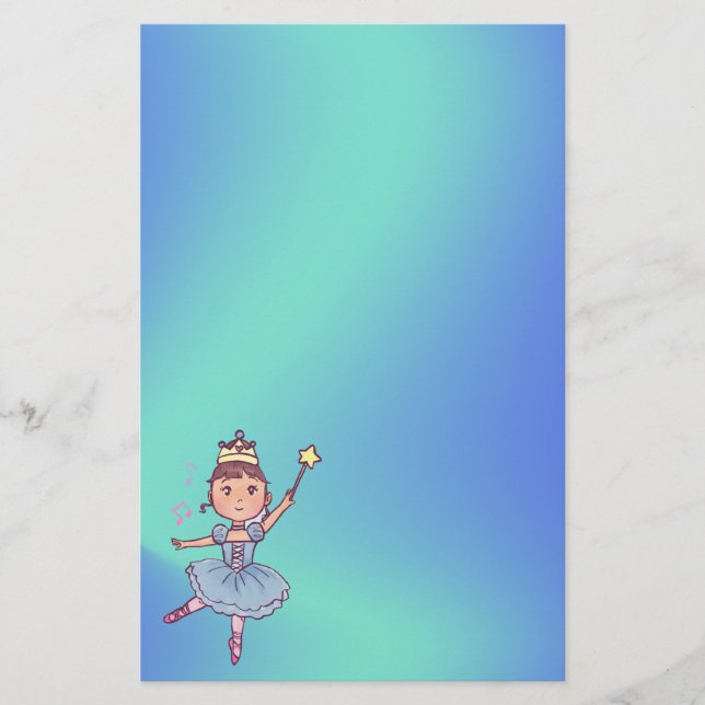 Little Girl Ballet Dancer With Crown and Wand Scra Stationery (Front)