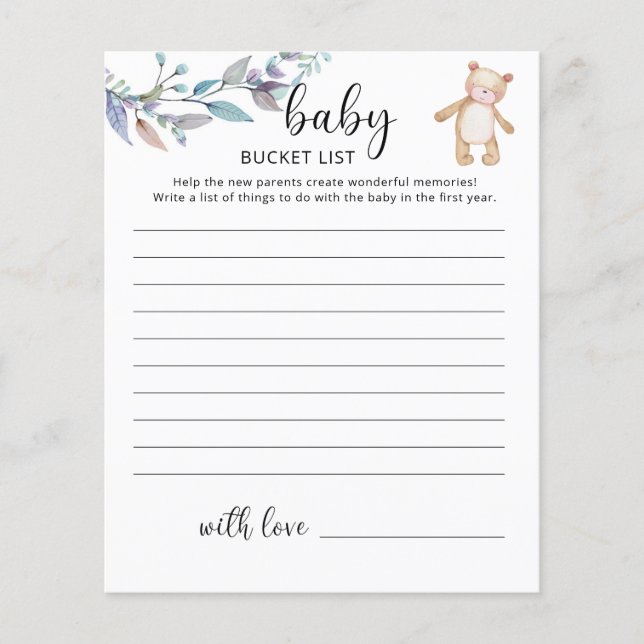 Little girl Bear Baby bucket list (Front)