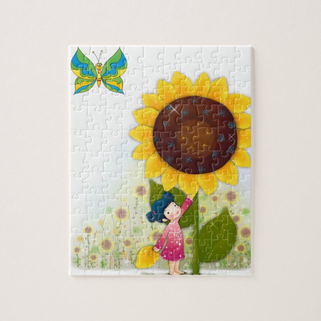 Little Girl Big Sunflower Puzzle (Vertical)