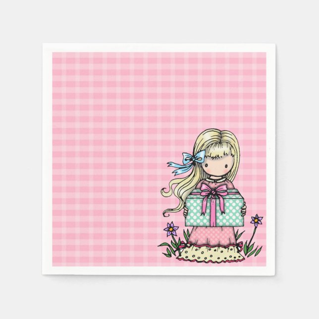 Little Girl Birthday Party Pink Plaid Napkins (Front)