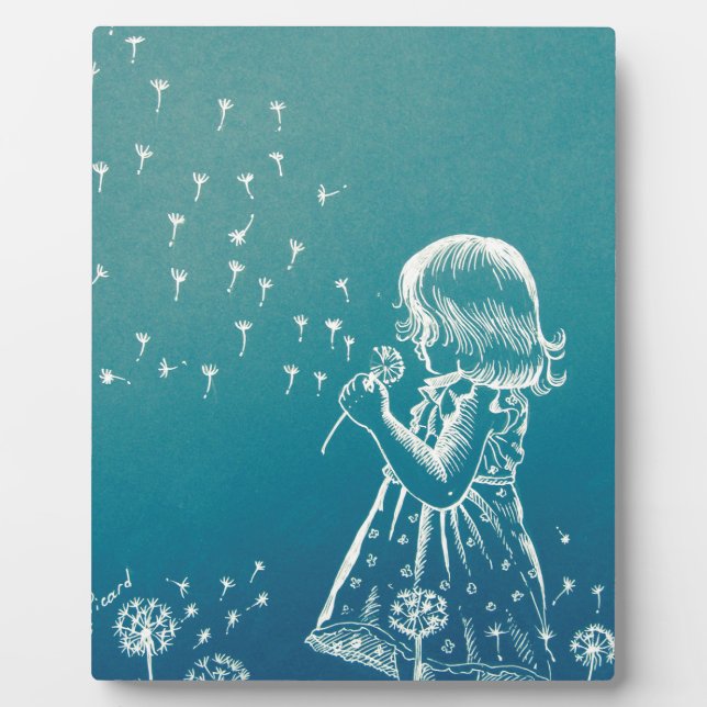 Little girl blowing on a dandelion plaque (Front)