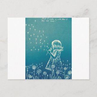Little girl blowing on a dandelion postcard