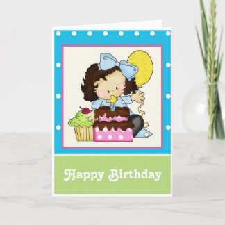 Little Girl Cake Customize Happy Birthday Card 1