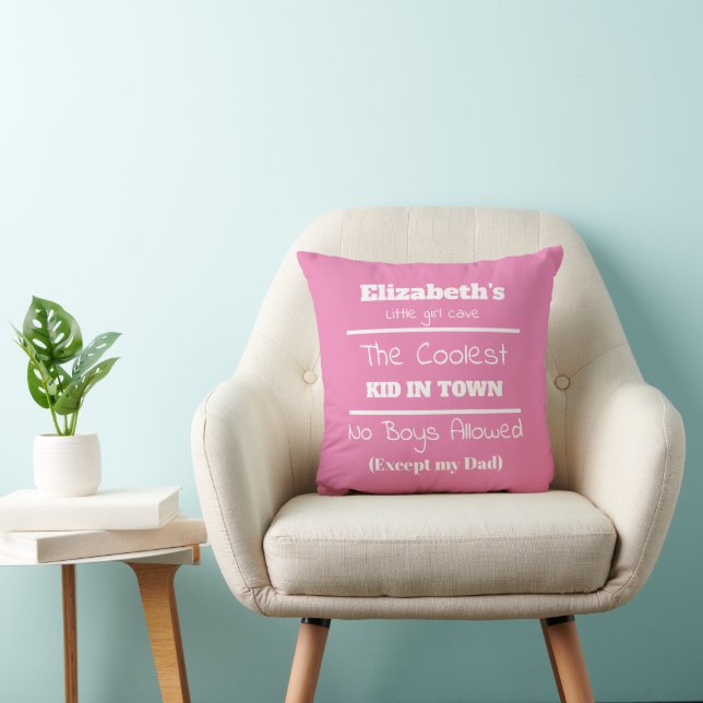 Little girl cave no boys allowed pink and white throw pillow (Chair)