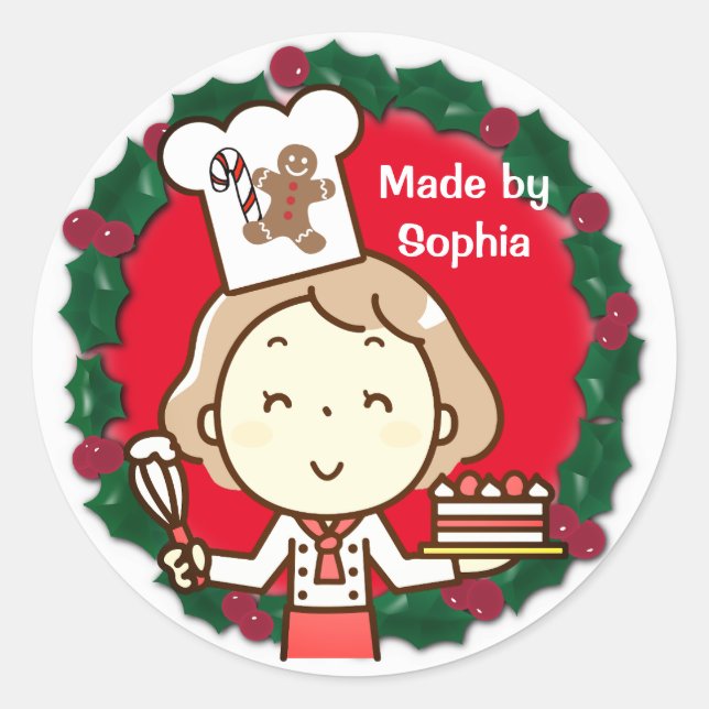 Little Girl Chef Christmas Classic Round Sticker (Front)