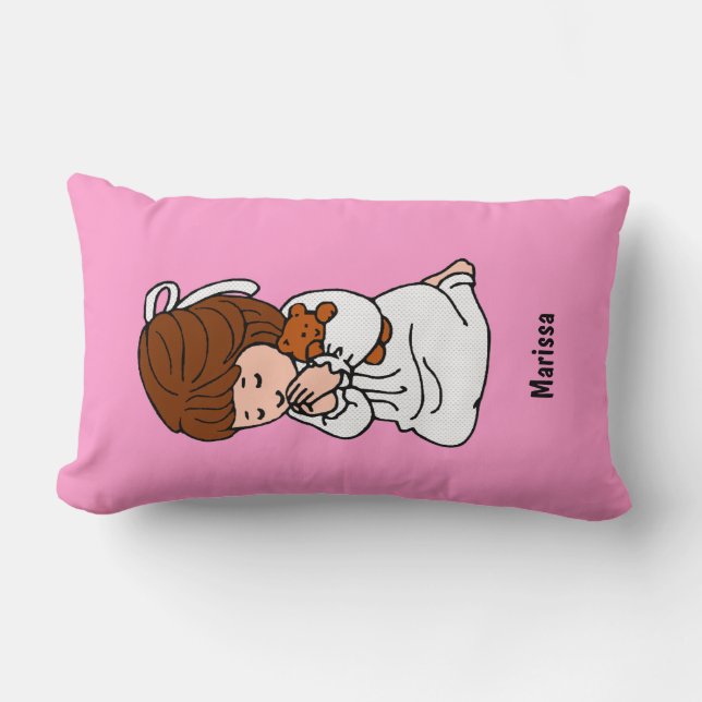 Little Girl Custom Prayer Pillow: Brown Hair Lumbar Pillow (Front)