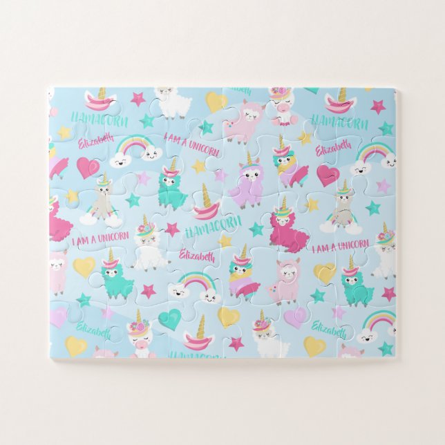 Little Girl Cute Llamacorn Pastel Pattern Jigsaw Puzzle (Horizontal)