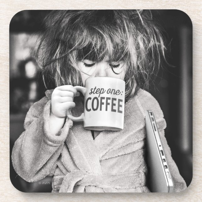 Little Girl Drinking Coffee Coaster (Front)