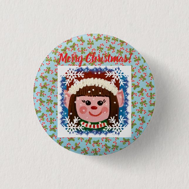 Little Girl Elf 1 Inch Round Button (Front)