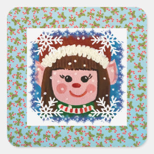 Little Girl Elf Square Sticker