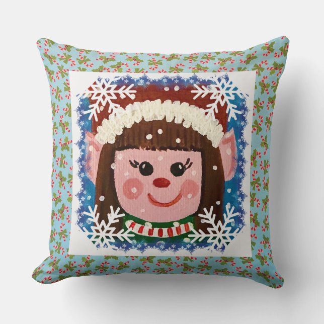 Little Girl Elf Throw Pillow (Front)