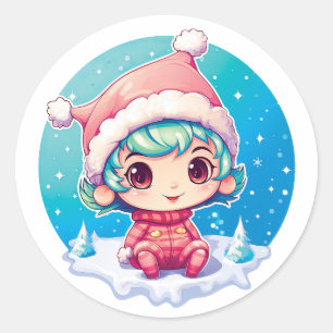 Little Girl Elf Xmas Magic Classic Round Sticker