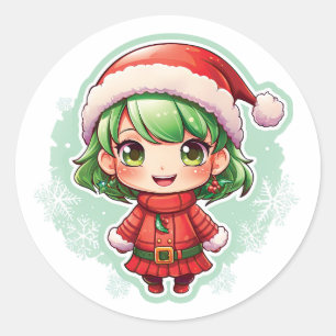 Little Girl Elf Xmas Magic Classic Round Sticker