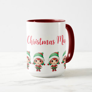 Little Girl Elf Xmas Red Personalized Mug