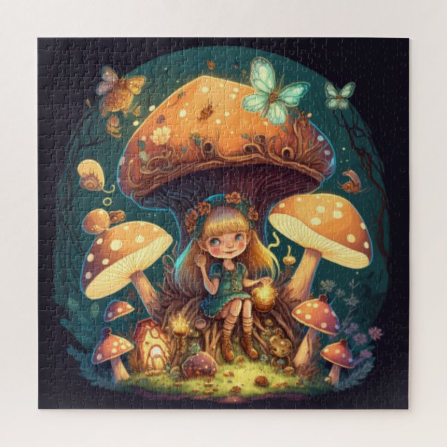 Little girl elve among mushrooms jigsaw puzzle (Vertical)