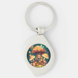 Little girl elve among mushrooms keychain