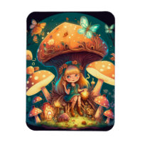 Little girl elve among mushrooms