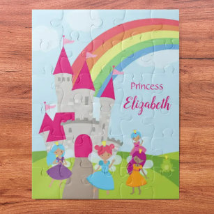 Little Girl Fairy Princess with Rainbow and Castle Jigsaw Puzzle