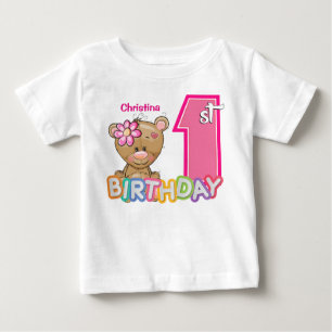 Little Girl First Birthday Teddy Bear Baby T-Shirt