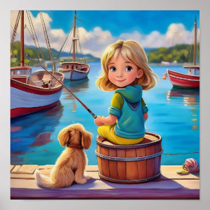Little girl fishing poster
