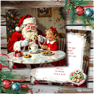 Little Girl Giving Santa a Gift Christmas Holiday Card