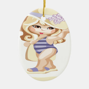 Little girl going to the beach ceramic ornament