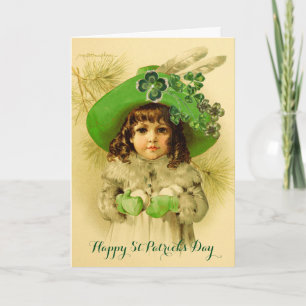 Little Girl,Green Hat,Shamrocks,St Patrick's Day Card