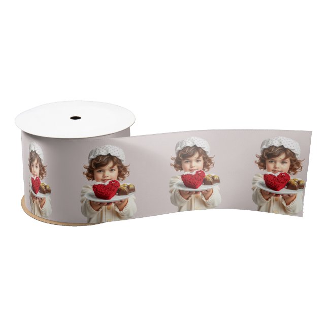 Little girl heart-shaped velvet cake Valentine Satin Ribbon (Spool)