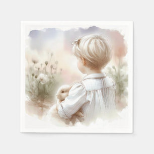 Little Girl Holding a Bunny Napkin