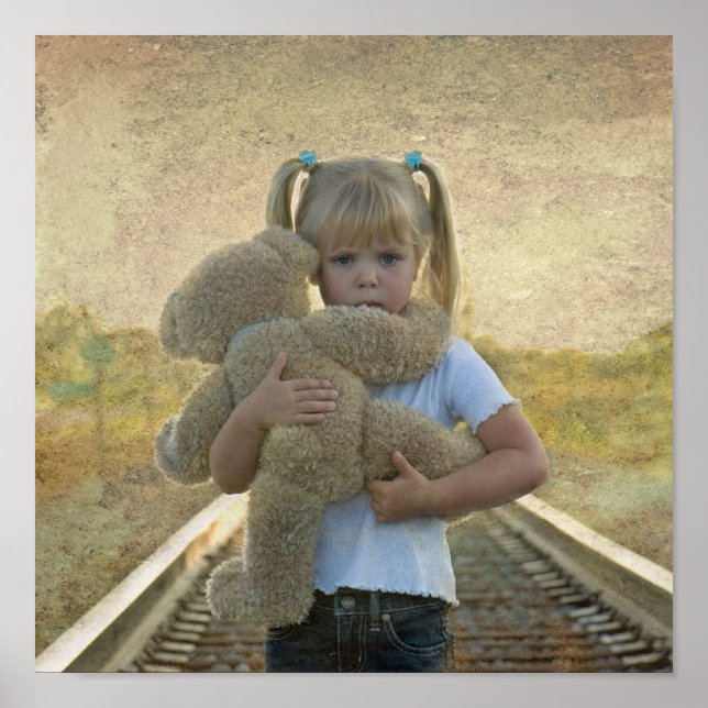 Little Girl Hugging a Teddy Bear Poster (Front)