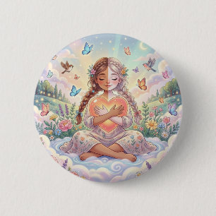 Little Girl Hugging Peaceful Heart 2 Inch Round Button