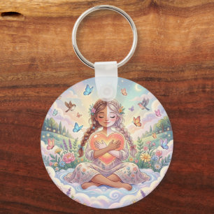 Little Girl Hugging Peaceful Heart Keychain