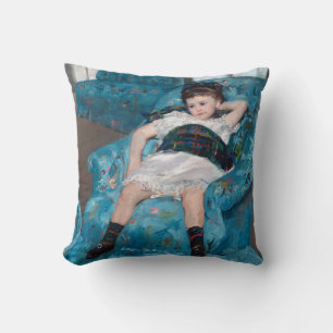 Little Girl in a Blue Armchair, Cassatt Throw Pillow