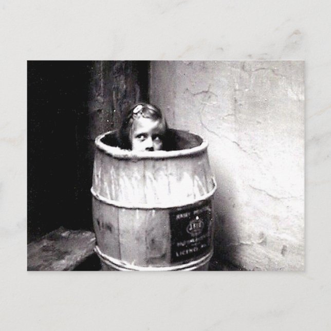 Little Girl in Barrel Postcard (Front)