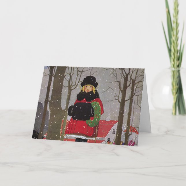 Little Girl in Red Coat Holiday Card (Front)
