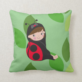 LIttle Girl in Red Ladybug Costume Throw Pillow