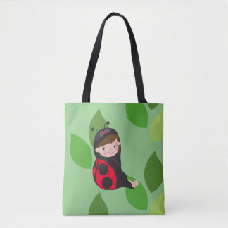 Little Girl in Red Ladybug Costume Tote Bag