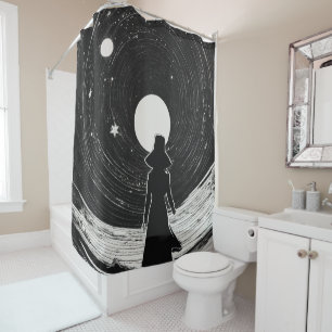 Little Girl in Space   Black & White Cartoon