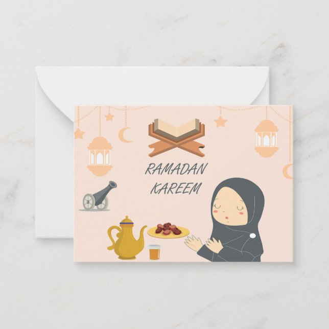 Little Girl Is Pray Ramadan Greeting Cards (Front)